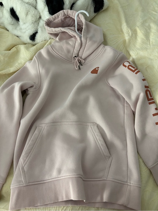 Carhartt Tops - Carhartt Women's Light Dusty Pink Pullover Hoodie with Rust Logo